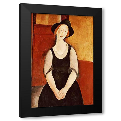 Portrait of Thora Klinckowstrom Black Modern Wood Framed Art Print with Double Matting by Modigliani, Amedeo