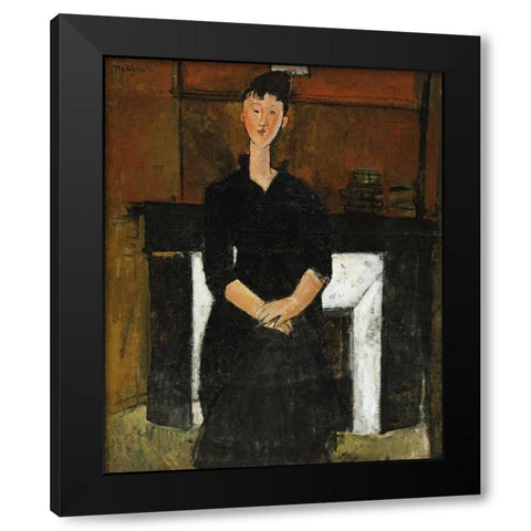 Woman Sat By a Fireplace Black Modern Wood Framed Art Print with Double Matting by Modigliani, Amedeo