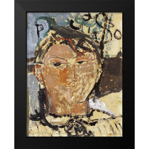 Portrait De Picasso Black Modern Wood Framed Art Print by Modigliani, Amedeo
