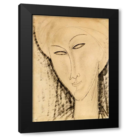 Tete De Femme Black Modern Wood Framed Art Print with Double Matting by Modigliani, Amedeo
