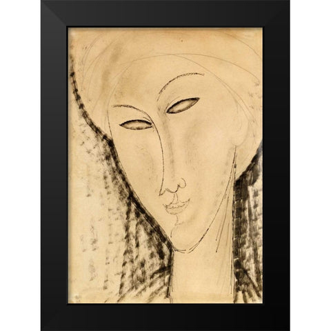 Tete De Femme Black Modern Wood Framed Art Print by Modigliani, Amedeo