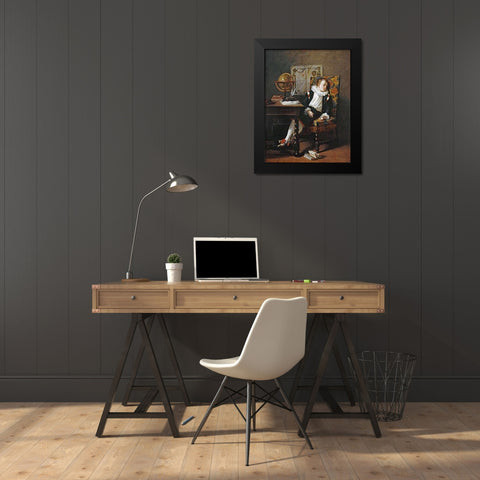 The Little Schoolboy Black Modern Wood Framed Art Print by Monfallet, Adolphe Francois