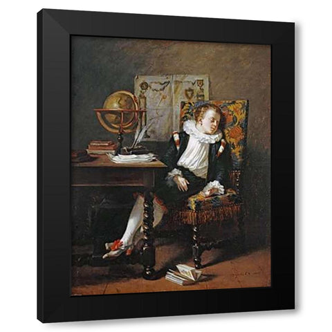 The Little Schoolboy Black Modern Wood Framed Art Print with Double Matting by Monfallet, Adolphe Francois