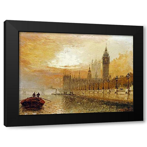 View of Westminster From The Thames Black Modern Wood Framed Art Print with Double Matting by Stanfield Moore, Claude T