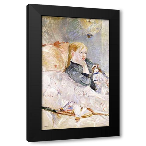Young Girl With a Puppet Black Modern Wood Framed Art Print by Morisot, Berthe