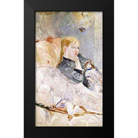 Young Girl With a Puppet Black Modern Wood Framed Art Print by Morisot, Berthe