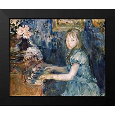 Lucie Leon at The Piano Black Modern Wood Framed Art Print by Morisot, Berthe