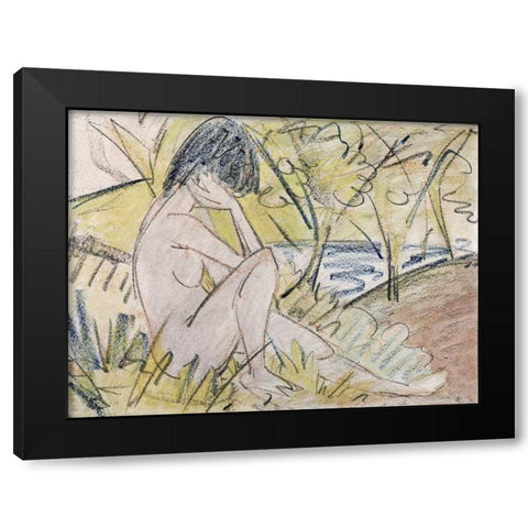 Sitting By The Lake Black Modern Wood Framed Art Print with Double Matting by Mueller, Otto