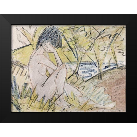 Sitting By The Lake Black Modern Wood Framed Art Print by Mueller, Otto