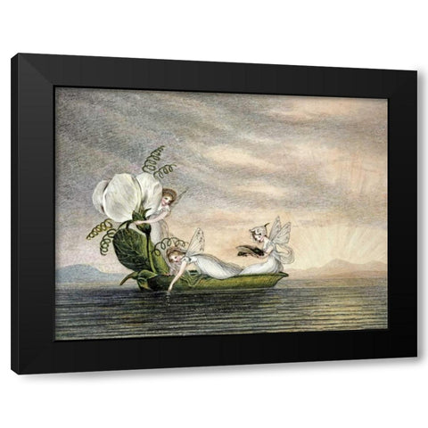 Fairies Floating Downstream In a Peapod Black Modern Wood Framed Art Print with Double Matting by Murray, Amelia Jane
