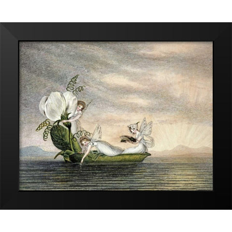 Fairies Floating Downstream In a Peapod Black Modern Wood Framed Art Print by Murray, Amelia Jane