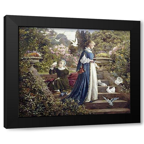 Feeding The Doves Black Modern Wood Framed Art Print with Double Matting by Muschamp, F. Sydney