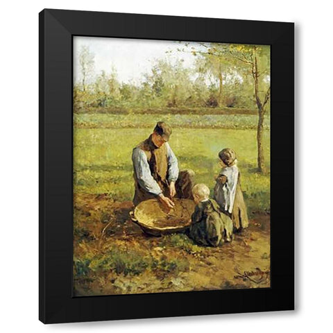 Watching Father Work Black Modern Wood Framed Art Print with Double Matting by Neuhuijs, Albert