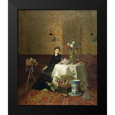 Taking Tea Black Modern Wood Framed Art Print by Noter, David