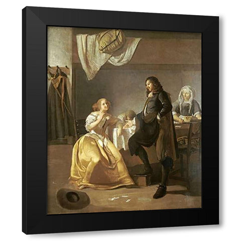 The Interior of a Brothel Black Modern Wood Framed Art Print with Double Matting by Ochtervelt, Jacob