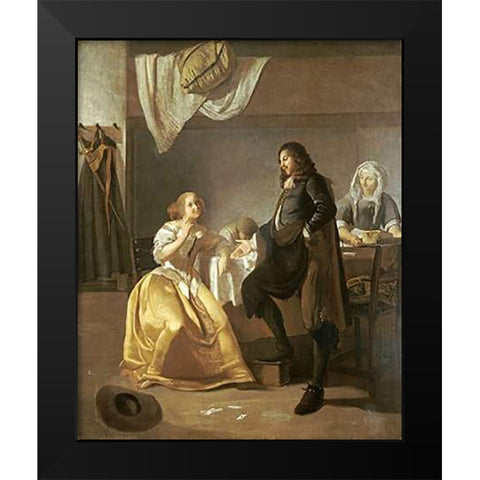 The Interior of a Brothel Black Modern Wood Framed Art Print by Ochtervelt, Jacob