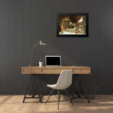 Columbus Before The Spanish Court After His Return From The Americas Black Modern Wood Framed Art Print by Santa Olalla, Francisco Garcia