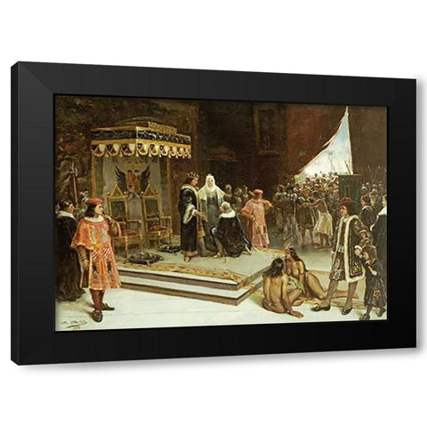 Columbus Before The Spanish Court After His Return From The Americas Black Modern Wood Framed Art Print with Double Matting by Santa Olalla, Francisco Garcia
