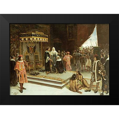 Columbus Before The Spanish Court After His Return From The Americas Black Modern Wood Framed Art Print by Santa Olalla, Francisco Garcia
