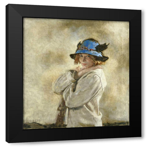 The Blue Hat Black Modern Wood Framed Art Print by Orpen, Sir William