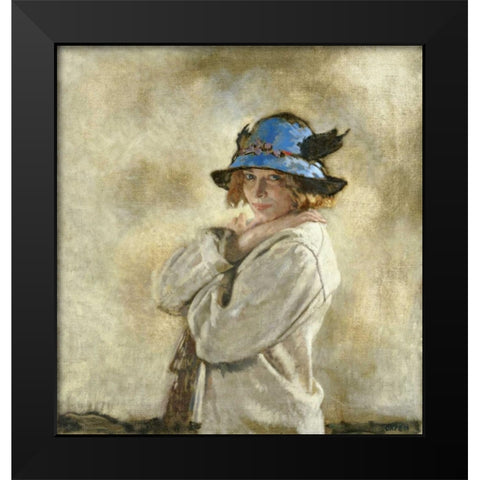 The Blue Hat Black Modern Wood Framed Art Print by Orpen, Sir William