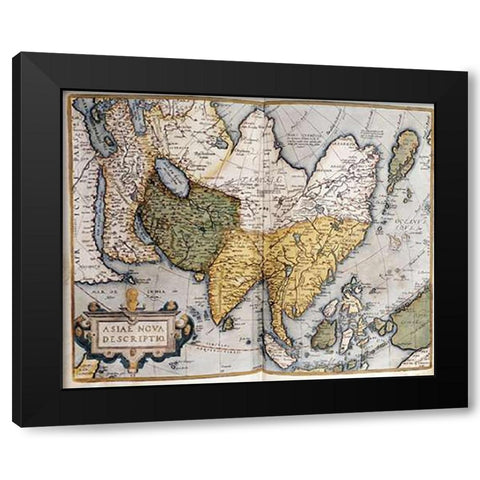 Asiae Nova Descriptio Black Modern Wood Framed Art Print with Double Matting by Ortelius, Abraham