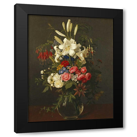 Lilies, Roses, Passion Flowers Black Modern Wood Framed Art Print by Ottesen, Otto Diderich