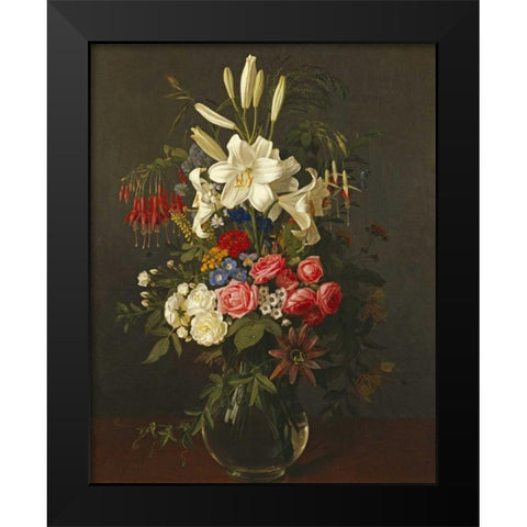 Lilies, Roses, Passion Flowers Black Modern Wood Framed Art Print by Ottesen, Otto Diderich