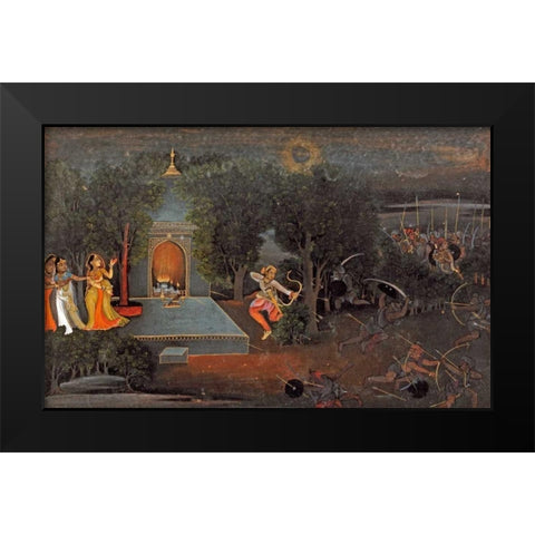 Illustration To The Ramayana Black Modern Wood Framed Art Print by Oudh, Mir Kalan