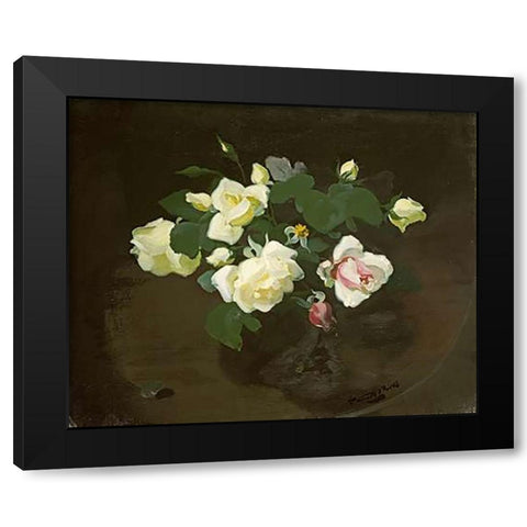 Yellow and Pink Roses Black Modern Wood Framed Art Print with Double Matting by Park, James Stuart