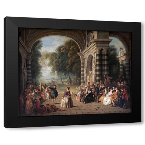 The Pleasures of The Ball Black Modern Wood Framed Art Print by Pater, Jean Baptiste Joseph