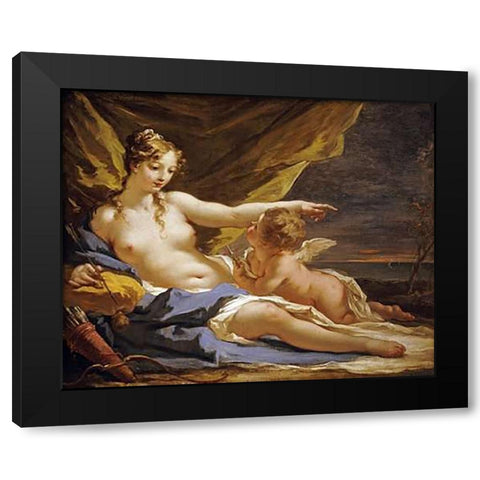 Venus and Cupid Black Modern Wood Framed Art Print with Double Matting by Pellegrini, Giovanni Antonio