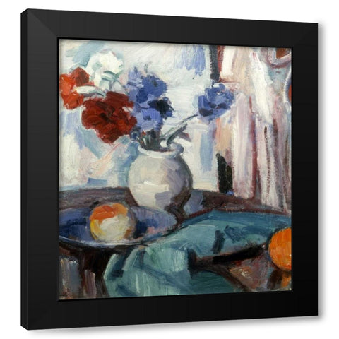 Mixed Carnations and Cornflowers Black Modern Wood Framed Art Print by Peploe, Samuel John