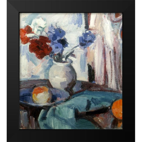 Mixed Carnations and Cornflowers Black Modern Wood Framed Art Print by Peploe, Samuel John