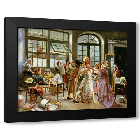 At The Milliners Black Modern Wood Framed Art Print with Double Matting by Perez, Alonzo