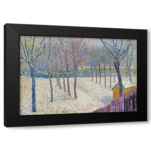 The Orchard In The Snow Black Modern Wood Framed Art Print by Petitjean, Hippolyte