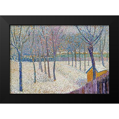 The Orchard In The Snow Black Modern Wood Framed Art Print by Petitjean, Hippolyte