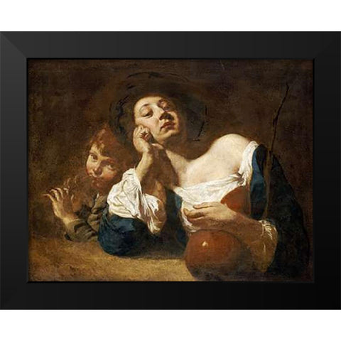 A Shepherdess With a Gourd Black Modern Wood Framed Art Print by Piazzetta, Giovanni Battista
