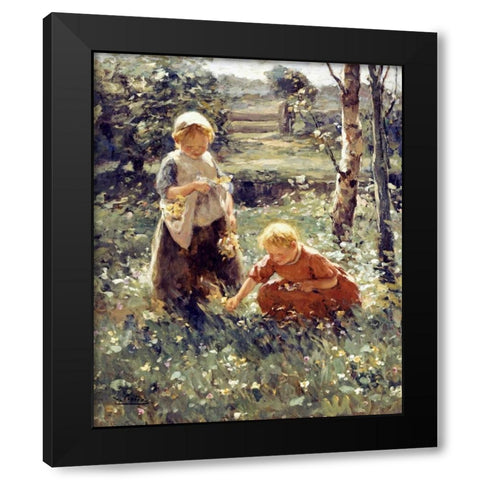 Children In a Field Black Modern Wood Framed Art Print by Pieters, Evert