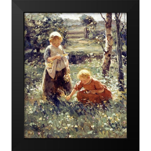 Children In a Field Black Modern Wood Framed Art Print by Pieters, Evert