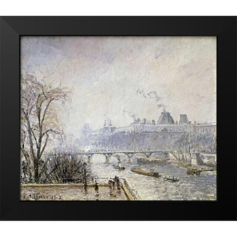 The Louvre and The Seine From The Pont Neuf - Morning Mist Black Modern Wood Framed Art Print by Pissarro, Camille