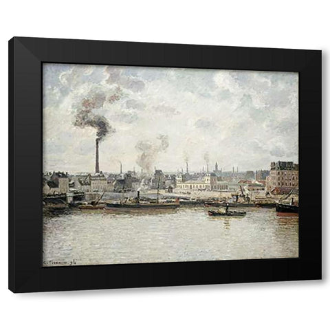 Quay at Saint-Sever, Rouen Black Modern Wood Framed Art Print with Double Matting by Pissarro, Camille