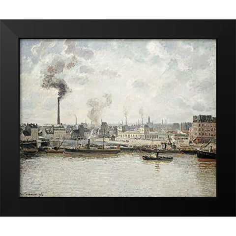 Quay at Saint-Sever, Rouen Black Modern Wood Framed Art Print by Pissarro, Camille