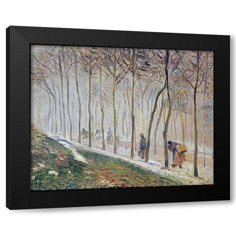 The Path, Effect of Snow Black Modern Wood Framed Art Print with Double Matting by Pissarro, Camille