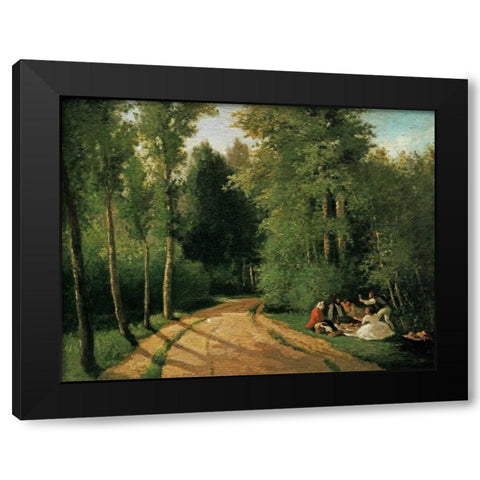 A Picnic at Montmorency Black Modern Wood Framed Art Print with Double Matting by Pissarro, Camille