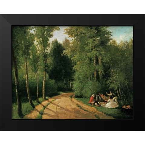 A Picnic at Montmorency Black Modern Wood Framed Art Print by Pissarro, Camille