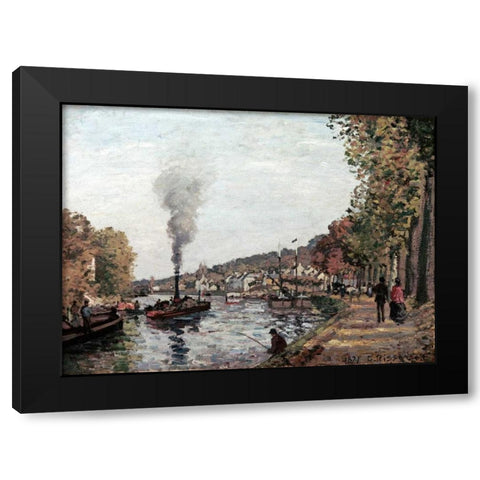 The Seine at Marly Black Modern Wood Framed Art Print with Double Matting by Pissarro, Camille