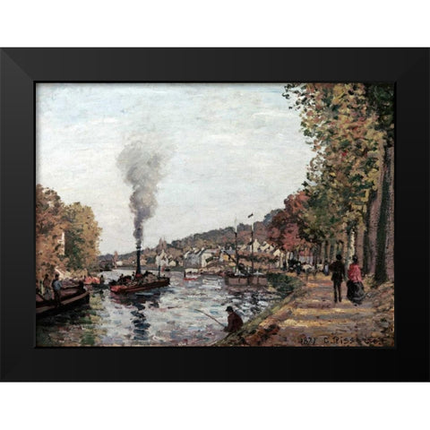 The Seine at Marly Black Modern Wood Framed Art Print by Pissarro, Camille