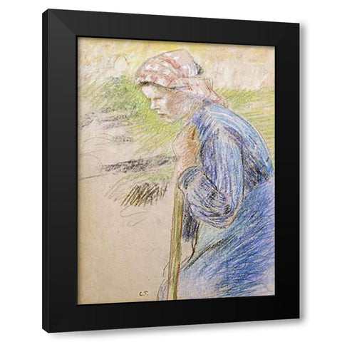 Young Peasant Black Modern Wood Framed Art Print with Double Matting by Pissarro, Camille