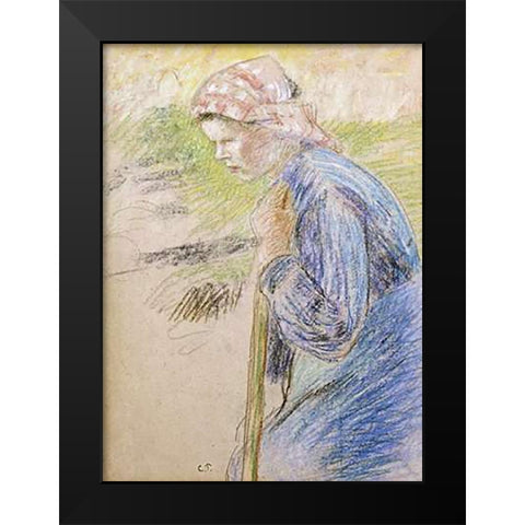 Young Peasant Black Modern Wood Framed Art Print by Pissarro, Camille